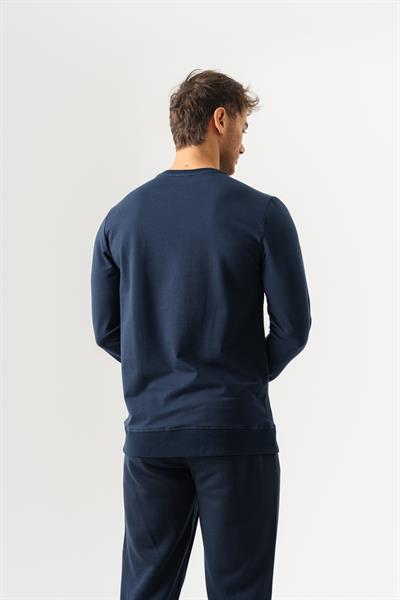 Crew Neck Jaguar Pattern Flocked Print Regular Fit Navy Sweatshirt