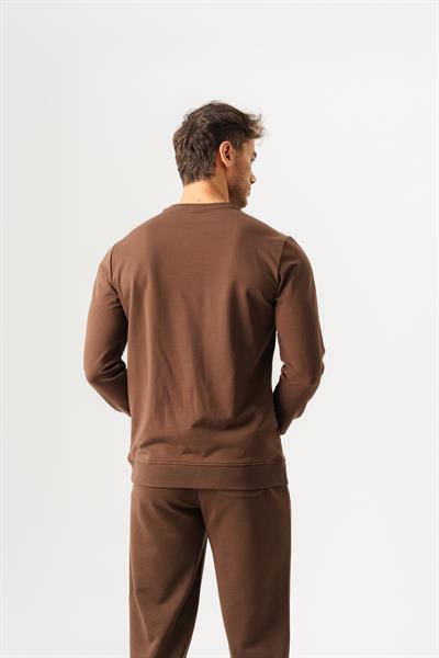 Crew Neck Jaguar Pattern Flocked Print Regular Fit Tan Sweatshirt