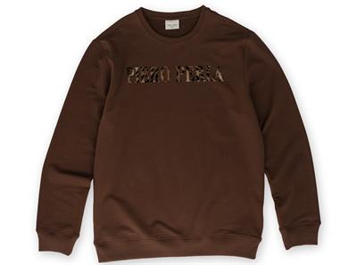 Crew Neck Jaguar Pattern Flocked Print Regular Fit Tan Sweatshirt