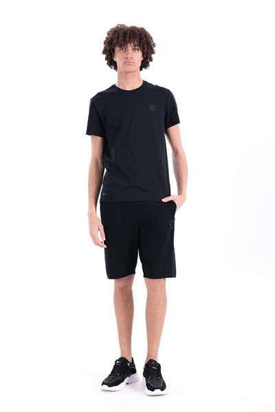 Çelik İnterlok Kumaşlı Premium Garnili Slim Fit Erkek Siyah Şort 