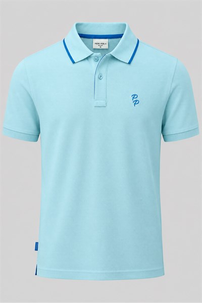 Erkek Eva Nakış Detaylı Ayaksız Triko Yaka Slim Fit Kıvrılmaz Yaka Polo T-Shirt