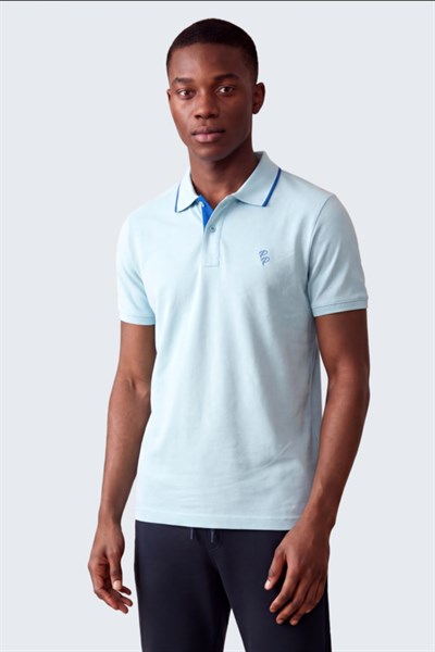Erkek Eva Nakış Detaylı Ayaksız Triko Yaka Slim Fit Kıvrılmaz Yaka Polo T-Shirt
