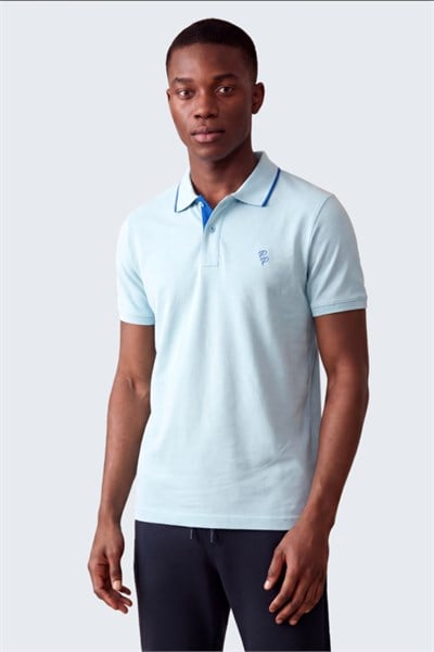 Erkek Eva Nakış Detaylı Ayaksız Triko Yaka Slim Fit Kıvrılmaz Yaka Polo T-Shirt