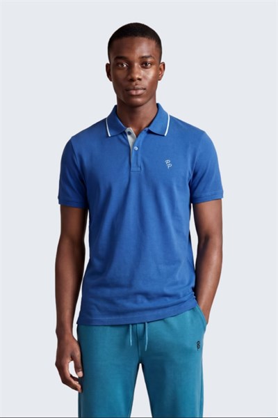 Erkek Eva Nakış Detaylı Ayaksız Triko Yaka Slim Fit Kıvrılmaz Yaka Polo T-Shirt