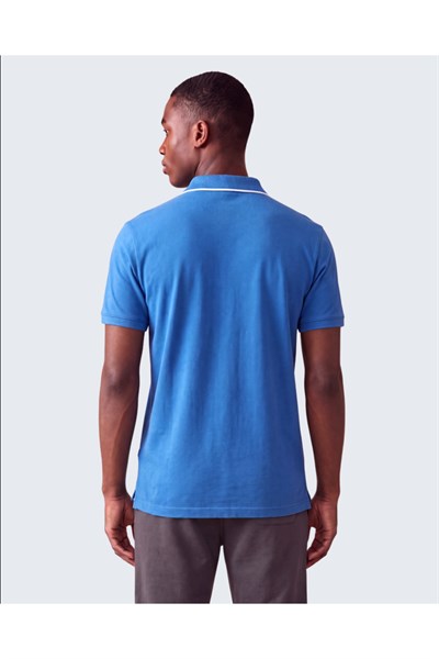 Erkek Eva Nakış Detaylı Ayaksız Triko Yaka Slim Fit Kıvrılmaz Yaka Polo T-Shirt