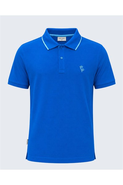 Erkek Eva Nakış Detaylı Ayaksız Triko Yaka Slim Fit Kıvrılmaz Yaka Polo T-Shirt