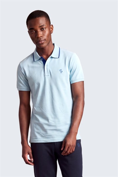 Erkek Eva Nakış Detaylı Ayaksız Triko Yaka Slim Fit Kıvrılmaz Yaka Polo T-Shirt