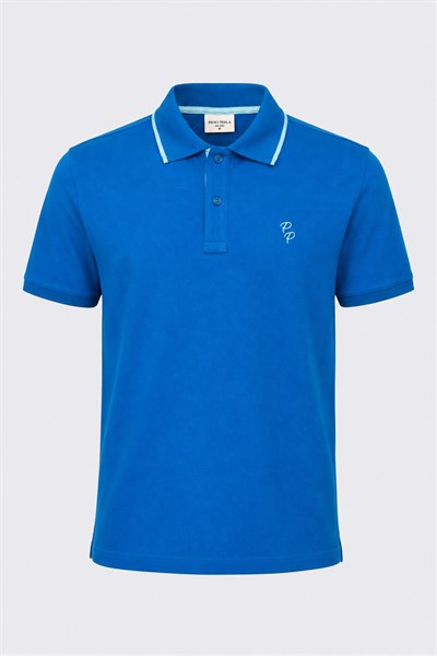 Erkek Eva Nakış Detaylı Ayaksız Triko Yaka Slim Fit Kıvrılmaz Yaka Polo T-Shirt