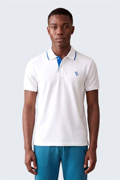 Erkek Eva Nakış Detaylı Ayaksız Triko Yaka Slim Fit Kıvrılmaz Yaka Polo T-Shirt