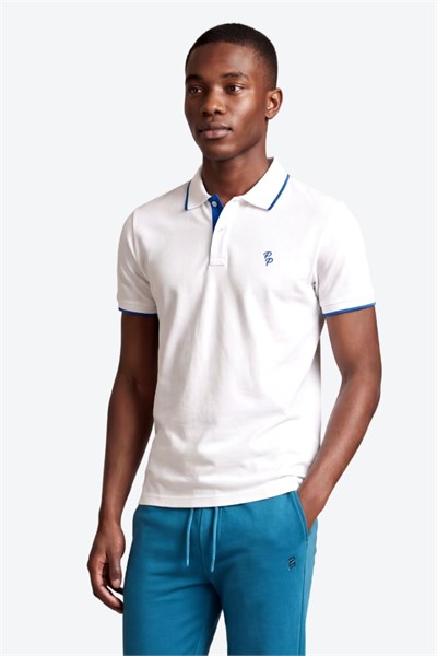 Erkek Eva Nakış Detaylı Ayaksız Triko Yaka Slim Fit Kıvrılmaz Yaka Polo T-Shirt