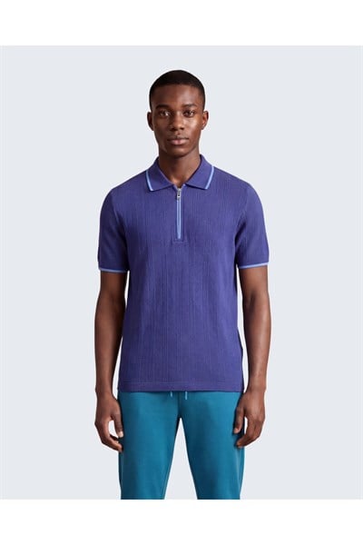 Erkek Fermuar Detaylı Slim Fit Polo Yaka T-Shirt
