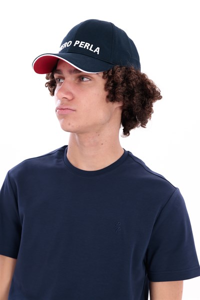 Eva Mens Navy Blue Cap with Embroidered Details