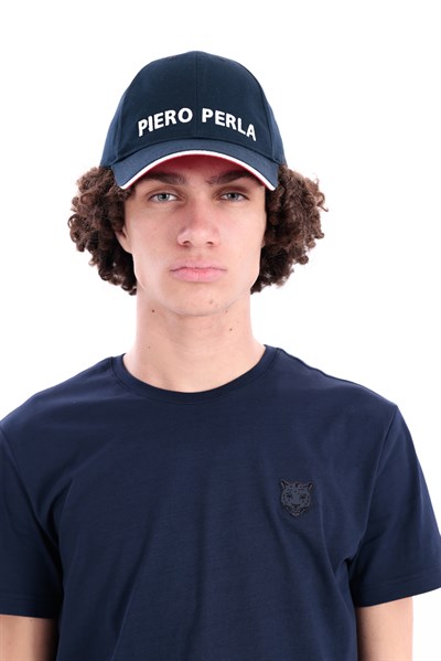 Eva Mens Navy Blue Cap with Embroidered Details