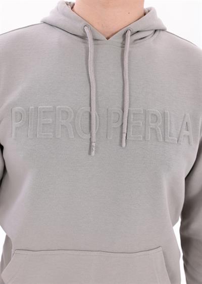 Regular Fit Mens Light Grey Hoodie with Debossed Logo
