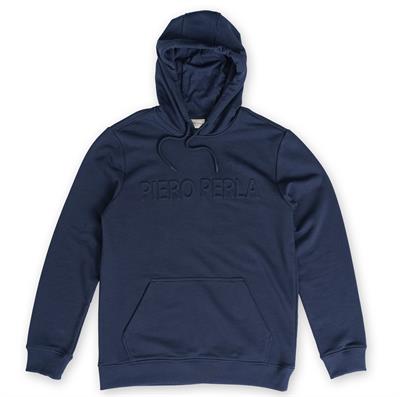 Mens Navy Regular Fit Hooded Hoodie with Embossed Logo