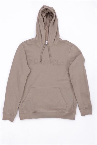 Debossed Logo Regular Fit Hooded Mens Hoodie in Khaki