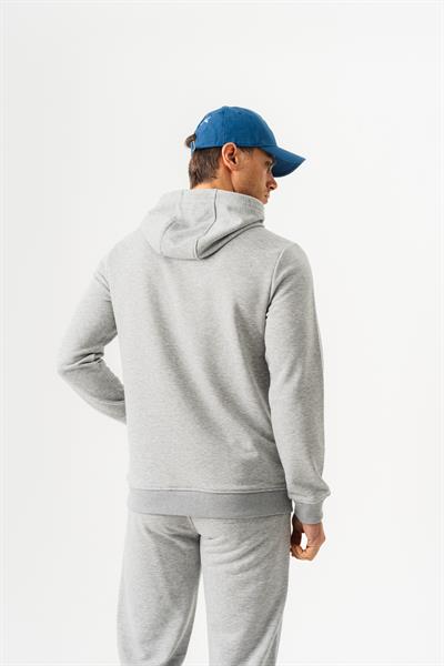 Mens Grey Melange Hoodie with Embossed Logo and Regular Fit