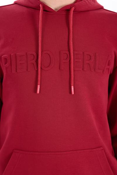 Red Mens Regular Fit Hoodie with Waffle Print Logo