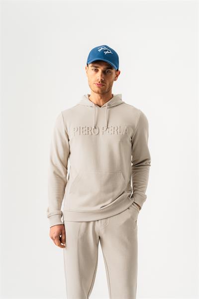 Gofre Baskı Logolu Regular Fit Kapüşonlu Erkek Taş Hoodie