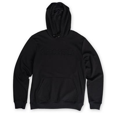 Mens Black Hoodie with Embossed Logo, Regular Fit and Hooded Design.