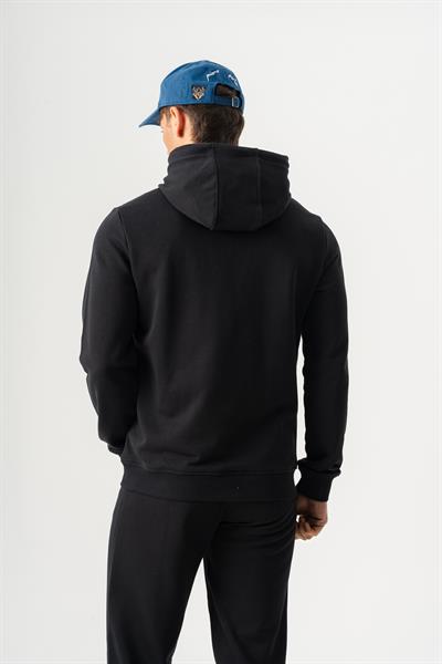 Mens Black Hoodie with Embossed Logo, Regular Fit and Hooded Design.