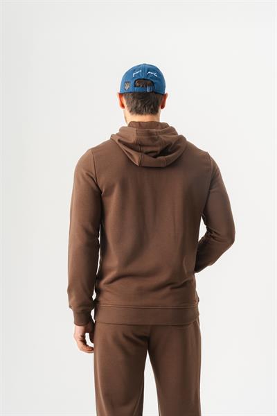 Mens Regular Fit Hooded Hoodie in Tan with Embossed Logo