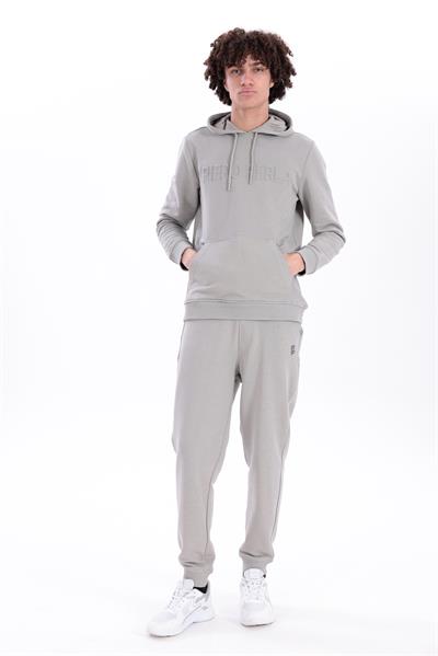 Regular Fit Mens Light Grey Hoodie with Debossed Logo