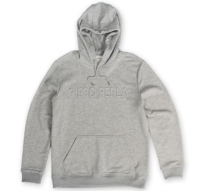 Mens Grey Melange Hoodie with Embossed Logo and Regular Fit