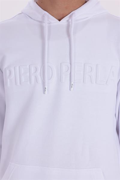 Gofre Print Logo Regular Fit Hooded Mens White Hoodie