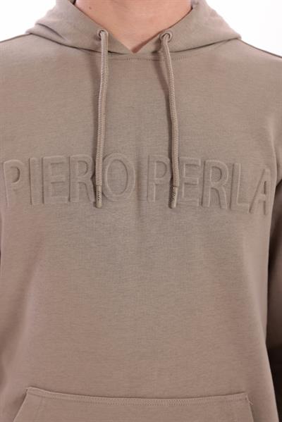 Debossed Logo Regular Fit Hooded Mens Hoodie in Khaki