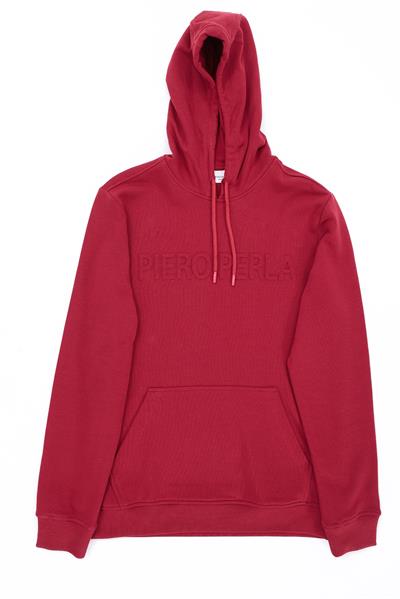 Red Mens Regular Fit Hoodie with Waffle Print Logo