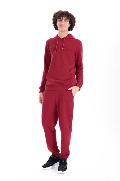 Red Mens Regular Fit Hoodie with Waffle Print Logo