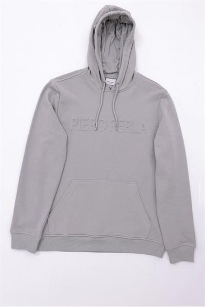 Regular Fit Mens Light Grey Hoodie with Debossed Logo