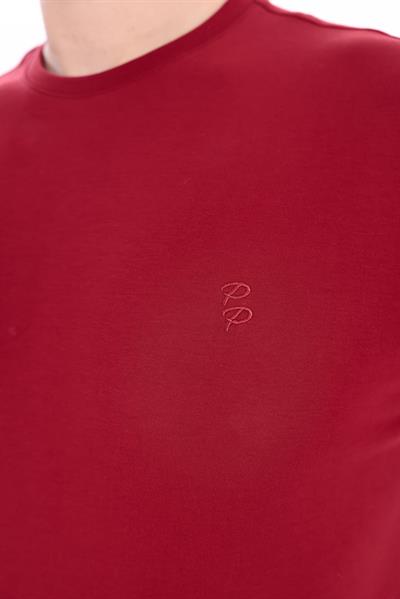 Interlock Compact Tone-on-Tone EVA Embroidered Crew Neck Slim Fit Mens Red T-Shirt
