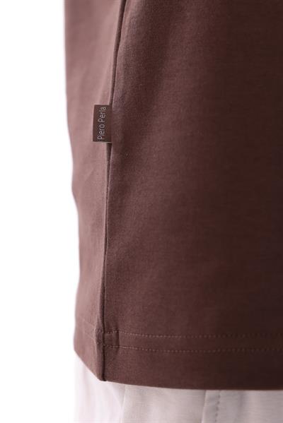 Interlock Compact Tone-on-Tone EVA Embroidered Crew Neck Slim Fit Mens Tan T-Shirt