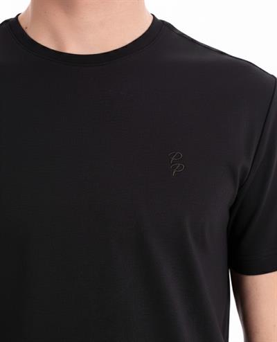 Interlock Compact Tone-on-Tone EVA Embroidered Crew Neck Slim Fit Mens Black T-Shirt