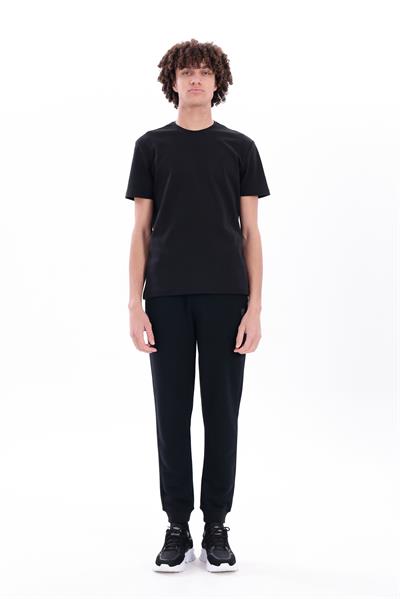 Interlock Compact Tone-on-Tone EVA Embroidered Crew Neck Slim Fit Mens Black T-Shirt