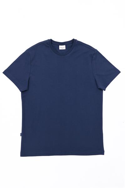 Interlock Compact Tone-on-Tone EVA Embroidered Crew Neck Slim Fit Mens Navy T-Shirt
