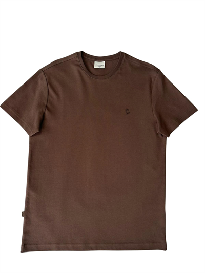 Interlock Compact Tone-on-Tone EVA Embroidered Crew Neck Slim Fit Mens Tan T-Shirt