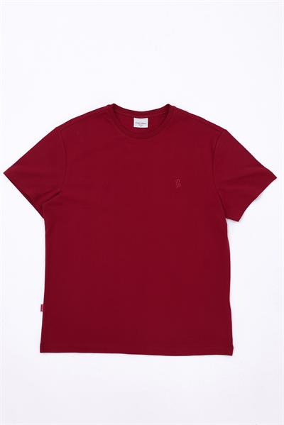 Interlock Compact Tone-on-Tone EVA Embroidered Crew Neck Slim Fit Mens Red T-Shirt