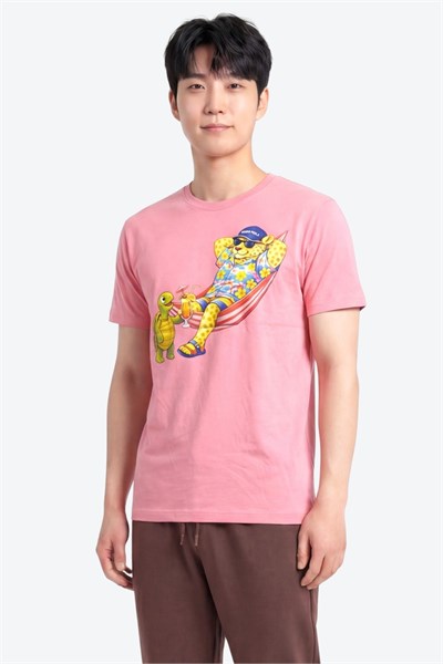 Jaguar Baskı Detaylı Bisiklet Yaka Regular Fit Erkek Pembe T-Shirt
