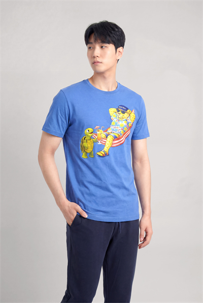 Jaguar Baskı Detaylı Bisiklet Yaka Regular Fit Erkek Mavi T-Shirt