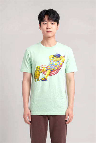 Jaguar Baskı Detaylı Bisiklet Yaka Regular Fit Erkek Su Yeşili T-Shirt