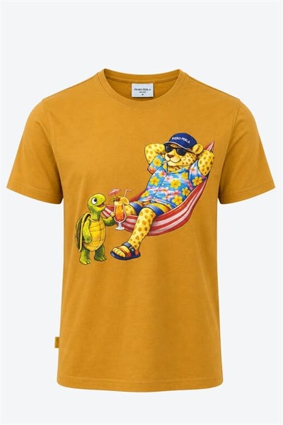 Jaguar Baskı Detaylı Bisiklet Yaka Regular Fit Erkek Hardal T-Shirt