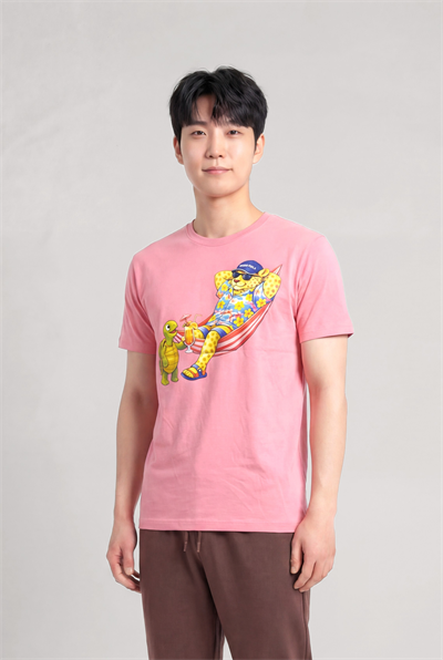Jaguar Baskı Detaylı Bisiklet Yaka Regular Fit Erkek Pembe T-Shirt