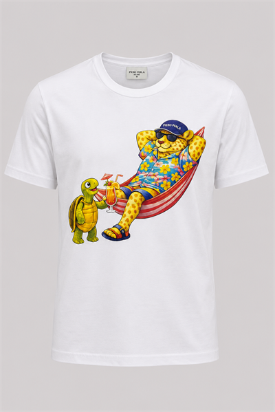 Jaguar Baskı Detaylı Bisiklet Yaka Regular Fit Erkek Beyaz T-Shirt