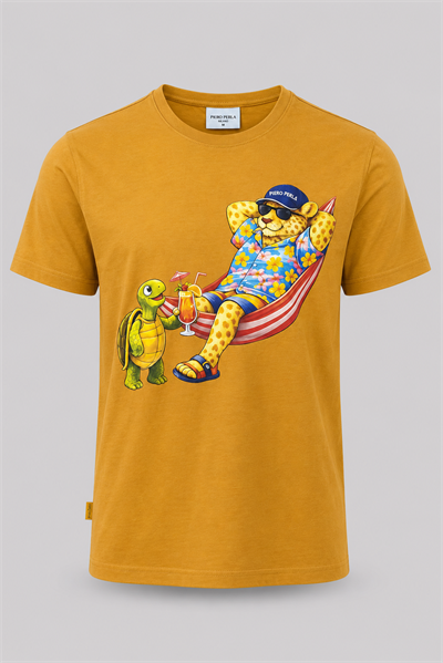 Jaguar Baskı Detaylı Bisiklet Yaka Regular Fit Erkek Hardal T-Shirt