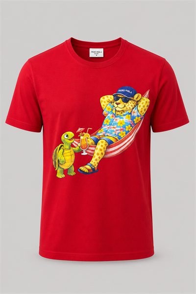 Jaguar Baskı Detaylı Bisiklet Yaka Regular Fit Erkek Kırmızı T-Shirt