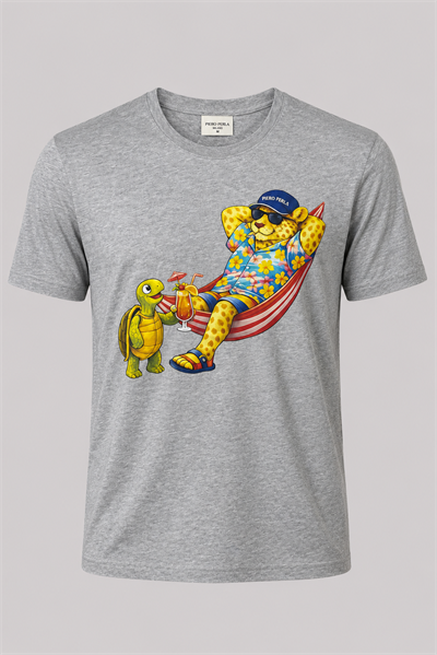 Jaguar Baskı Detaylı Bisiklet Yaka Regular Fit Erkek Gri T-Shirt