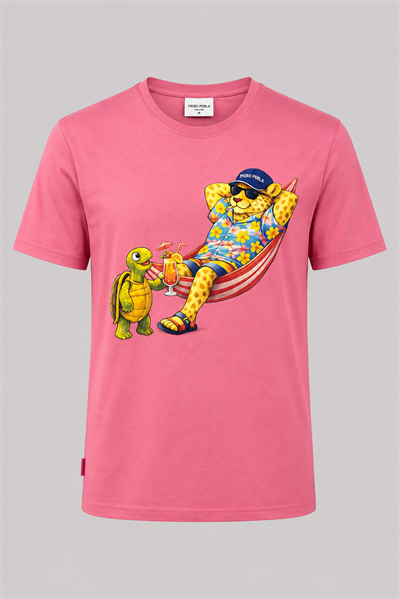 Jaguar Baskı Detaylı Bisiklet Yaka Regular Fit Erkek Pembe T-Shirt